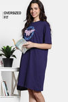 Zivame 2 Mile Fashion Knit Cotton Oversized Knee Length Loungewear Dress - Medieval Blue — thumbnail 1